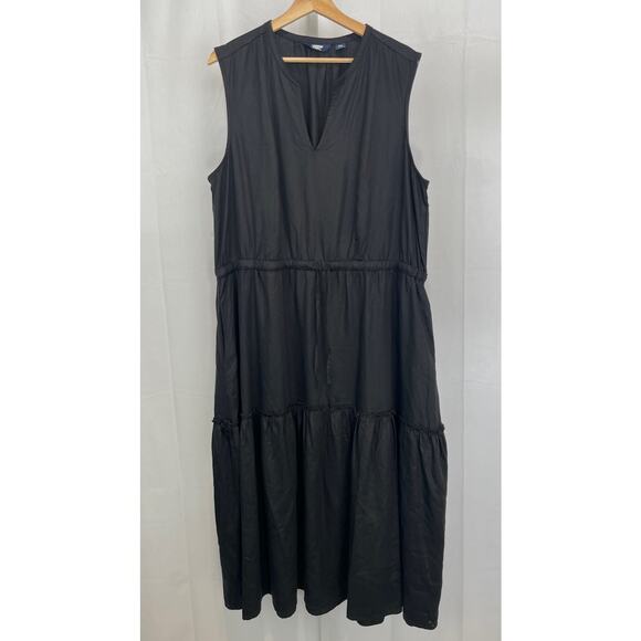 LANDS' END Tiered Midi Dress Sleeveless V Neck Lyocell Black Size 2XL XXL - Picture 1 of 8